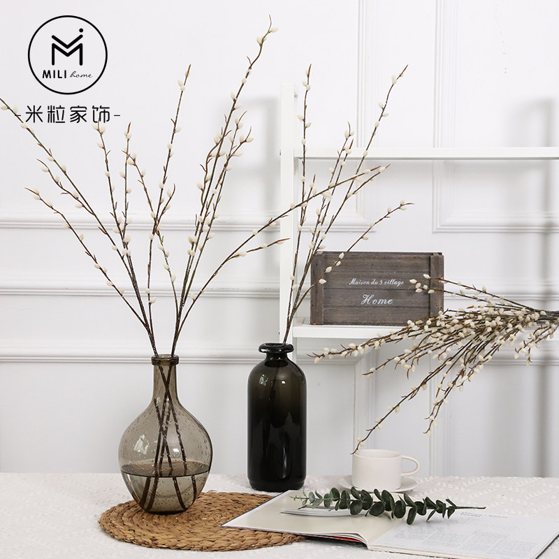 中式高枝仿真花银柳条树枝客厅室内桌面雪柳干枝桃花枝假花艺摆件