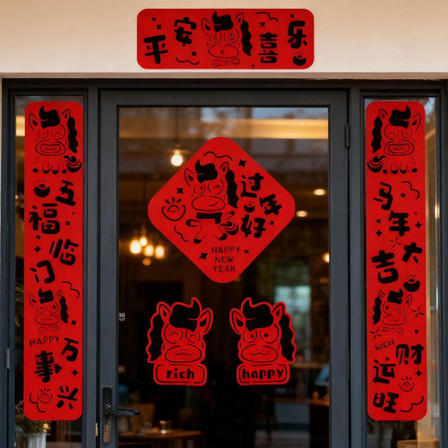 2026马年个性毛毡磁吸对联春节入户门贴高档福字家用新年装饰大门