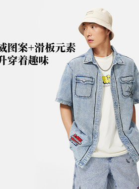 中国李宁漫威联名工装滑板元素牛仔翻领男装外套运动服ASHS909