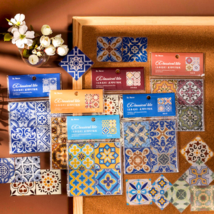 古典花砖PET贴纸包 异域风情砖花纹手账墙壁瓷砖家居装饰防水贴画