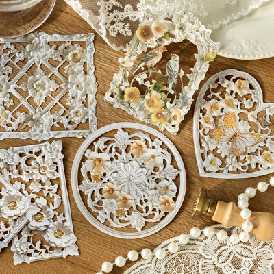 陌墨镂空素材纸  繁花如梦  复古窗格小鸟蝴蝶花朵手账装饰拼贴