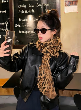 欧美经典百搭豹纹长款巴厘纱印花时尚围巾80*180cm辣妹风个性披肩