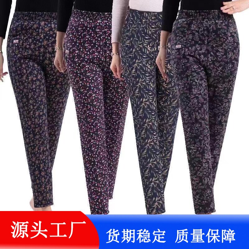 冬季中老年女士驼绒棉裤加绒加厚高腰高弹大码保暖裤东北抗寒裤子