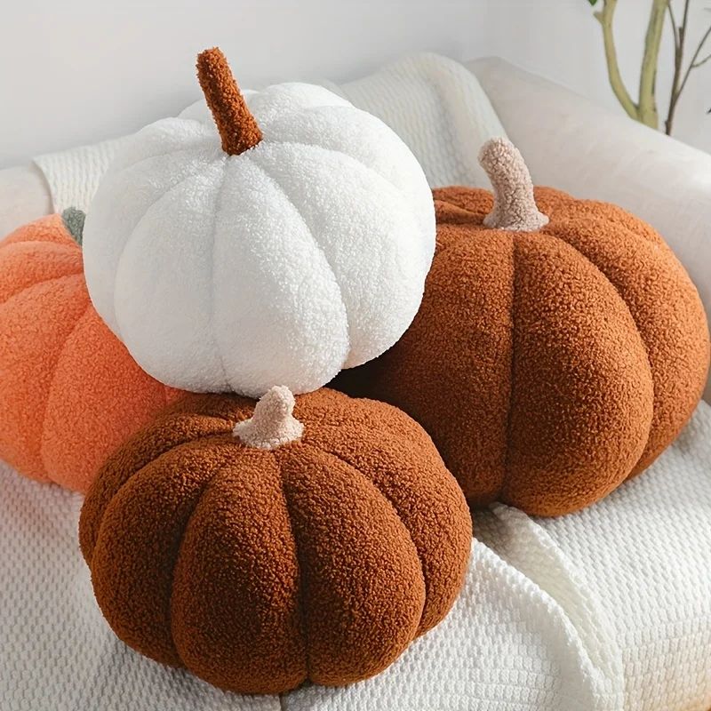 3D Fluffy Pumpkin Plush Pillow,for Halloween Home Decor Birt