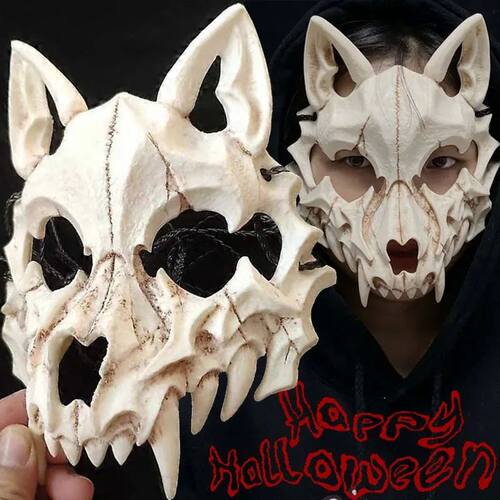 Halloween Skull Mask Long Teeth Demon Skeleton Half Face Cos