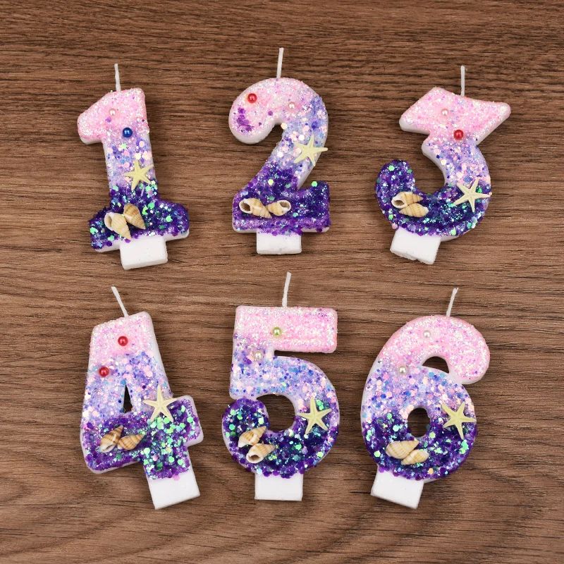 Mermaid Cake Candle Pink Purple 0-9Numbers Cake Topper Girl