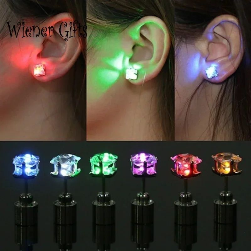 1 Pair Light Up LED Bling Ear Stud Rings Korean of Flash Zir
