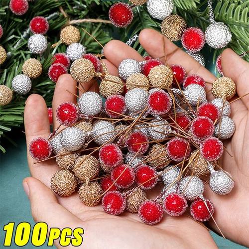 30/50Pcs Artificial Christmas Berries Mini Fake Plastic Berr