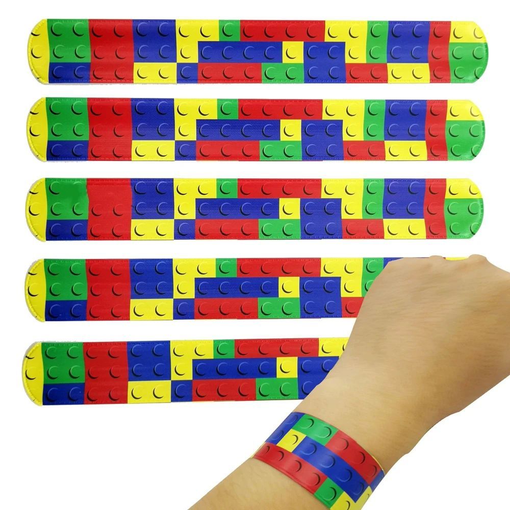 12/24/36Pcs Building Block Pattern Slap Bracelet Kids Birthd