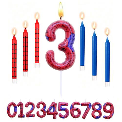 7pcs Spider Themed Birthday Candle Number 0-9 Candle Birthda