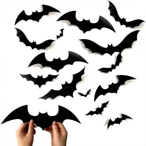 48pcs Halloween Decorative Bat Stickers ,3D Stereoscopic Bla