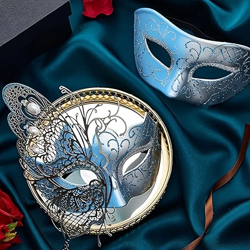 2PCS Couple Masquerade Metal Masks Venice Halloween Costume