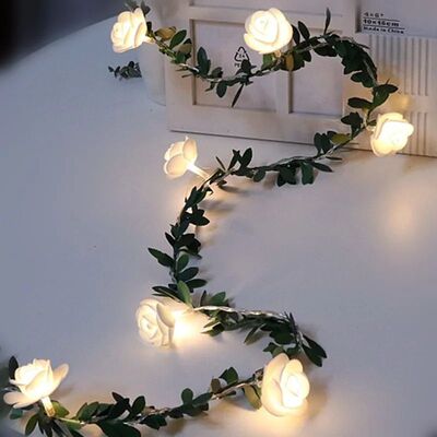 Christmas Rose Flower Vine LED String Lights Battery Powered