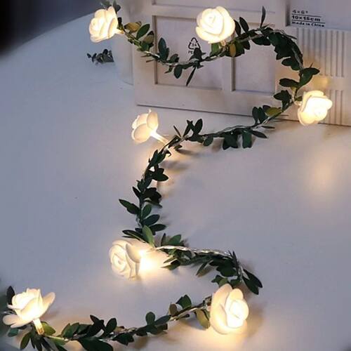 Christmas Rose Flower Vine LED String Lights Battery Powered