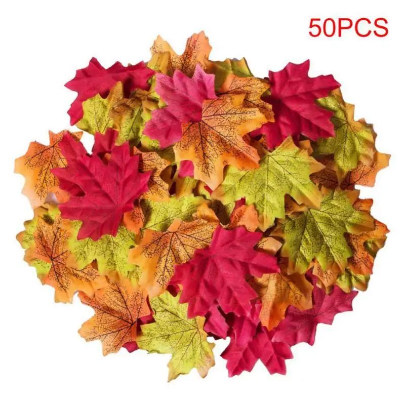 50Pcs Artificial Maple Leaves Wedding Party Props Autumn Fak