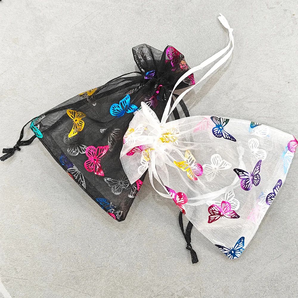 10/25/50pcs Rainbow Butterfly Organza Jewelry Bag 9x12 10x15
