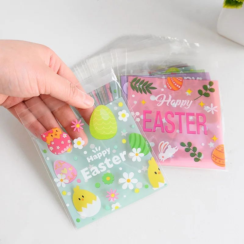 100Pcs Easter Candy Cookie Bag Cute Bunny Eggs Gift Snack Pa