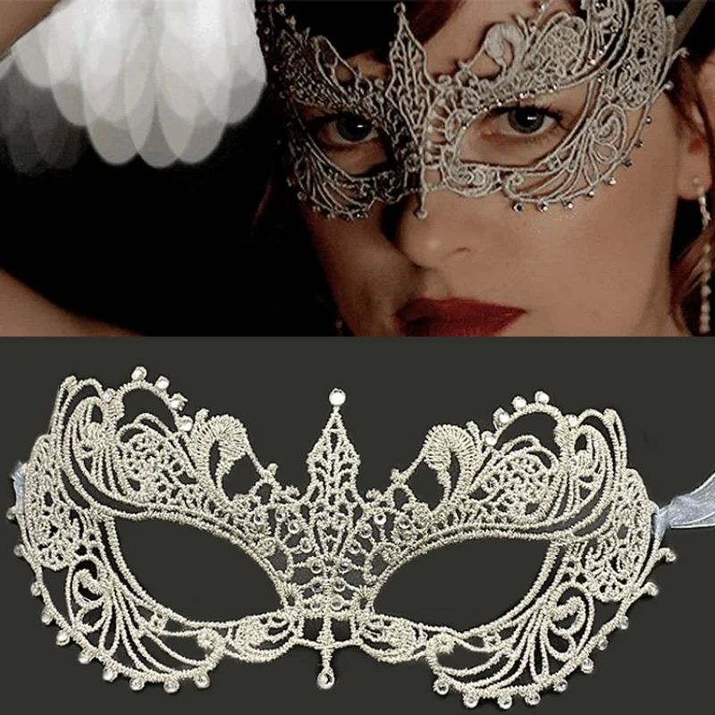 Makeup Ball Hollow Lace Mask Halloween Props Black Half Face