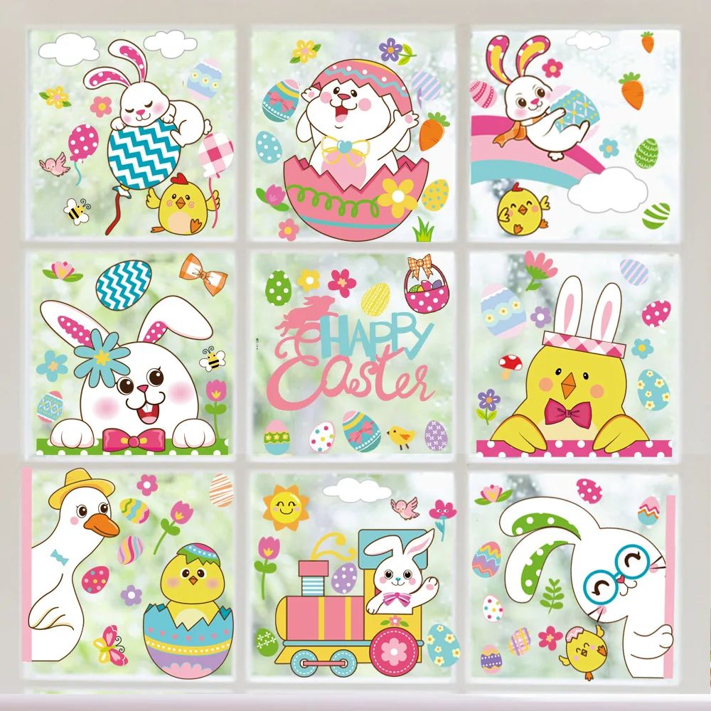 Easter Bunny Window Stickers Decorations Easter Eggs Carrot