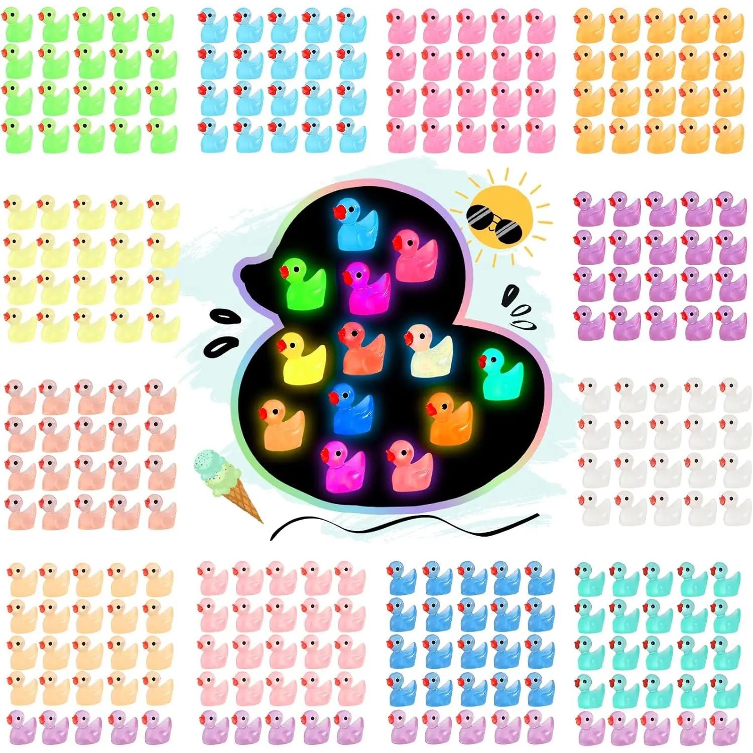 100/200PCS Glowing Mini Resin Little Ducks Moss Microlandsca