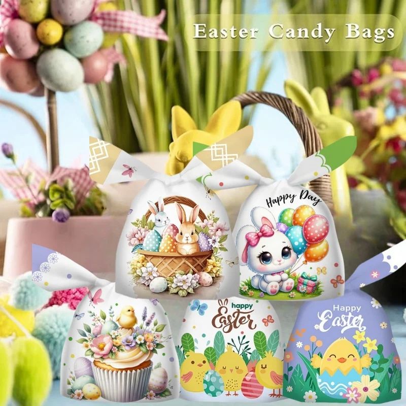 50pcs Cute Rabbit Ear Candy Bags Easter Party Gift Cookie Ch