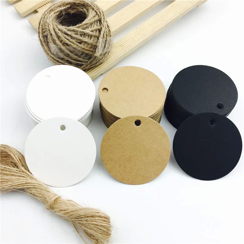 100pcs/lot White Black Brown Kraft Paper Tags Round Luggage