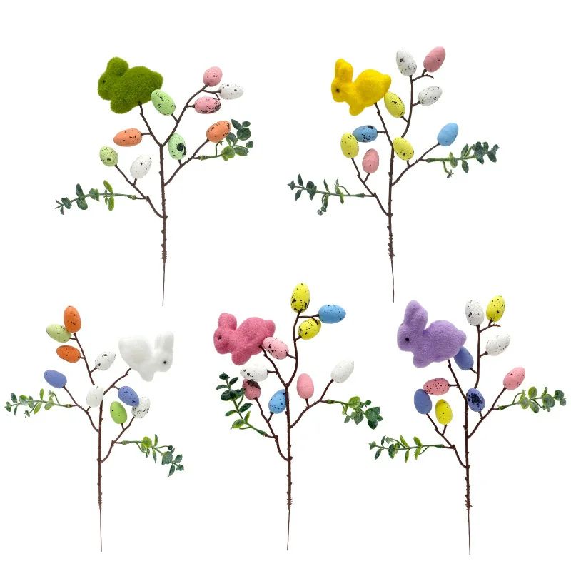 5pcs New Easter branch bunny sticks colorful foam egg artifi