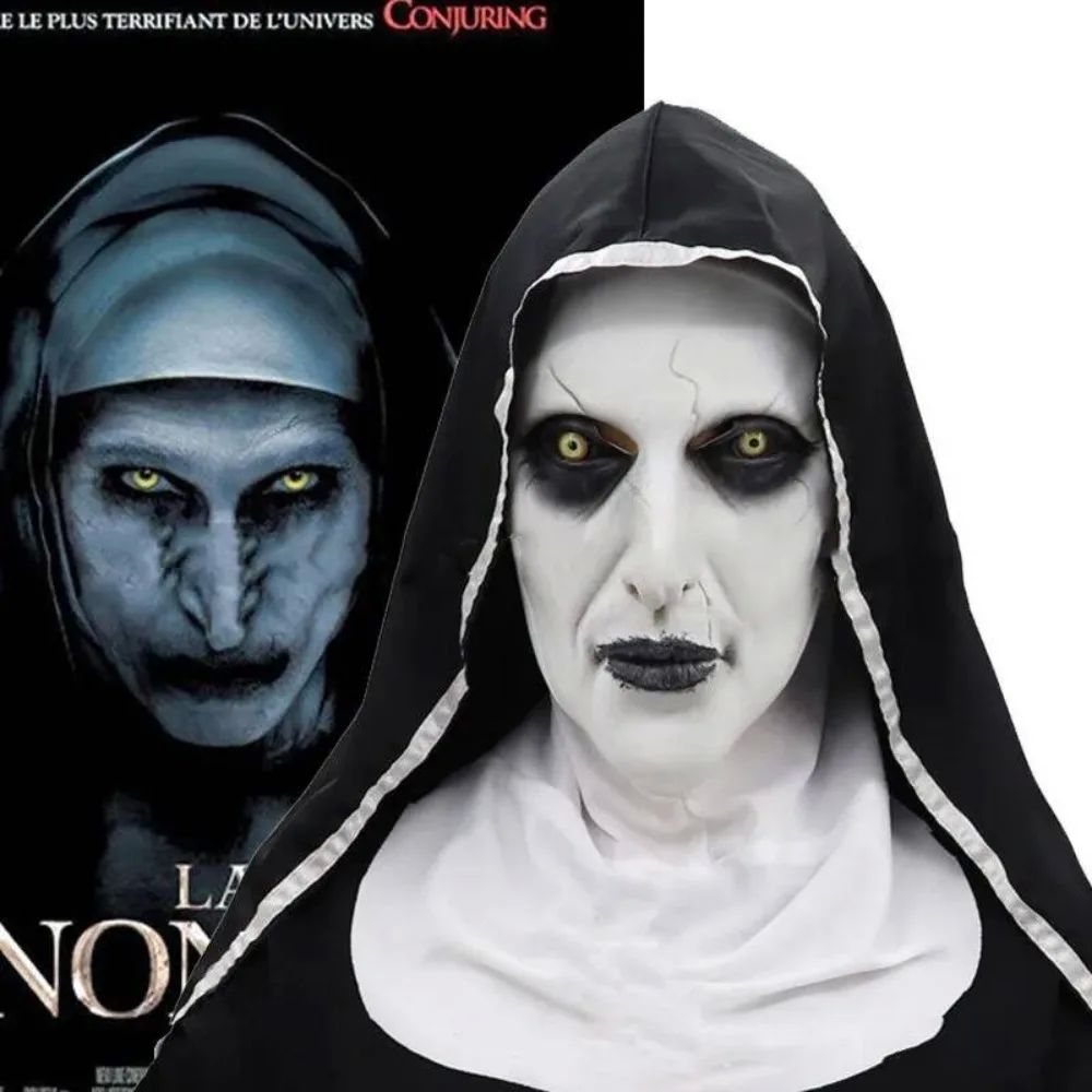 Horror Nun Latex Mask with Head Scarf Cosplay Costume Headge