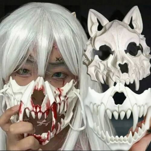 Punk Halloween Skull Mask for Men Women Half Face Wolf Drago