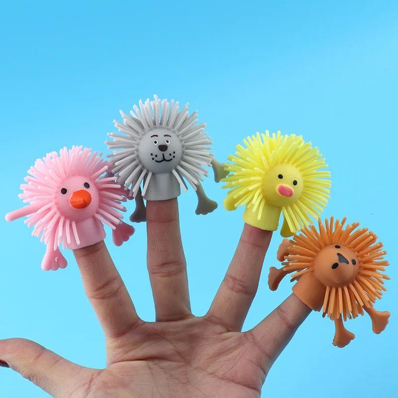 1/5Pcs Funny Cartoon Animal Finger Dolls Kids TPR Soft Glue
