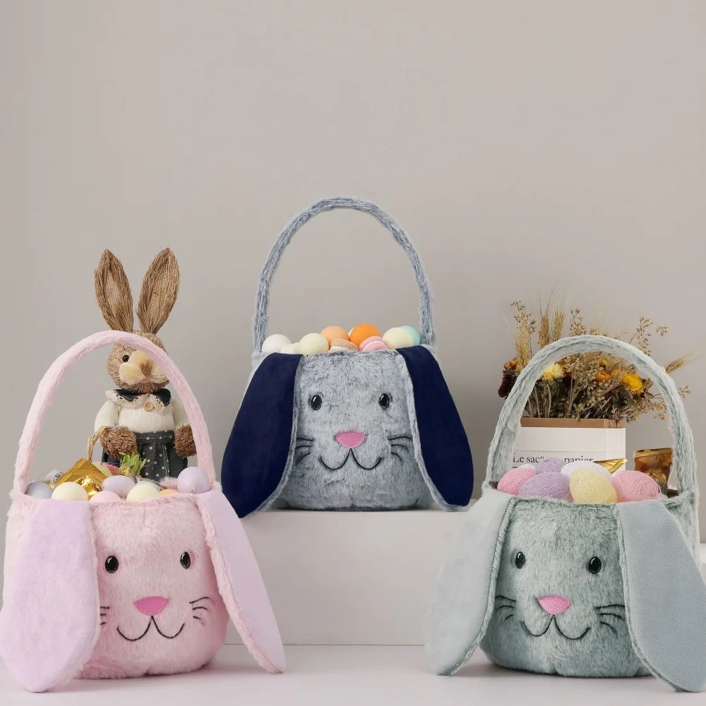 Plush Easter Basket For Kids Soft Fluffy Candy Gift Bag For