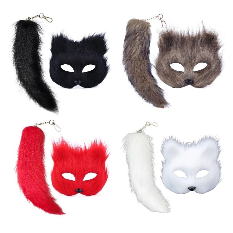 Therian Mask and Tail Fuzzy Cats Foxes Wolf Mask Tail Hallow