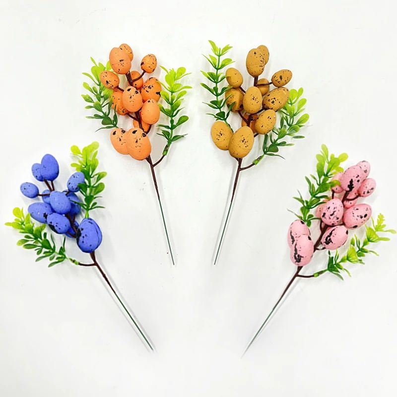 Diy Easter Egg Artificial Flowers Branch Colorful Painting F