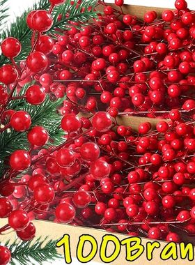 100/5pcs Christmas Artificial Red Berries Stem Ornament Red