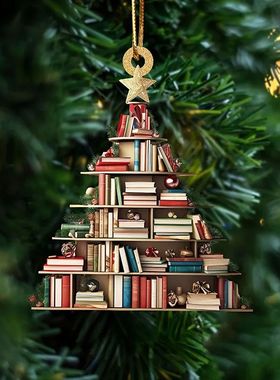 Creative 3D Bookshelf Christmas Pendant Acrylic Flat Printin
