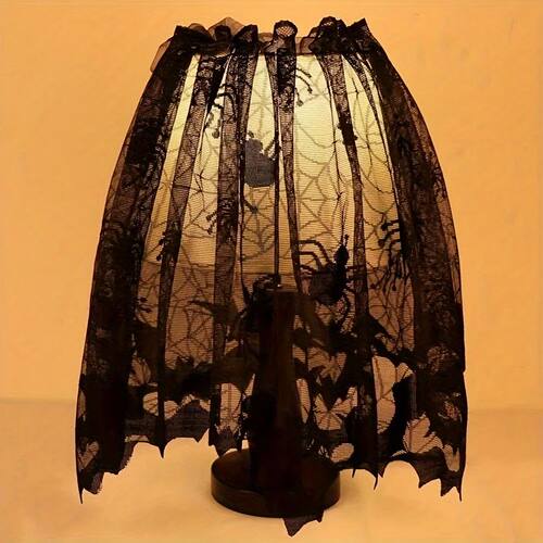 1Pcs Lampshade Halloween Bat Cobweb Lamp Shade Cover Lace Ri
