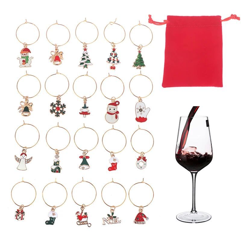 20Pcs Christmas Wine Glass Decor Charms Party Markers Holida