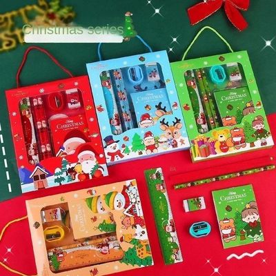 6Pcs/Set Christmas Stationery Set Pencil Sharpener Erasers C