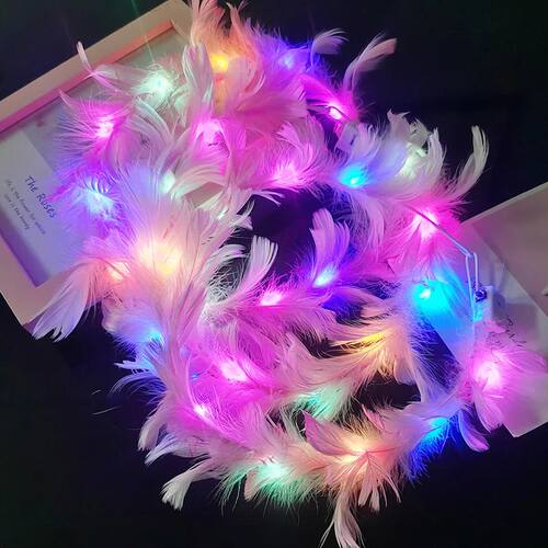 10pcs LED Feather Wreath Crown Headband Light Up Feather Hea