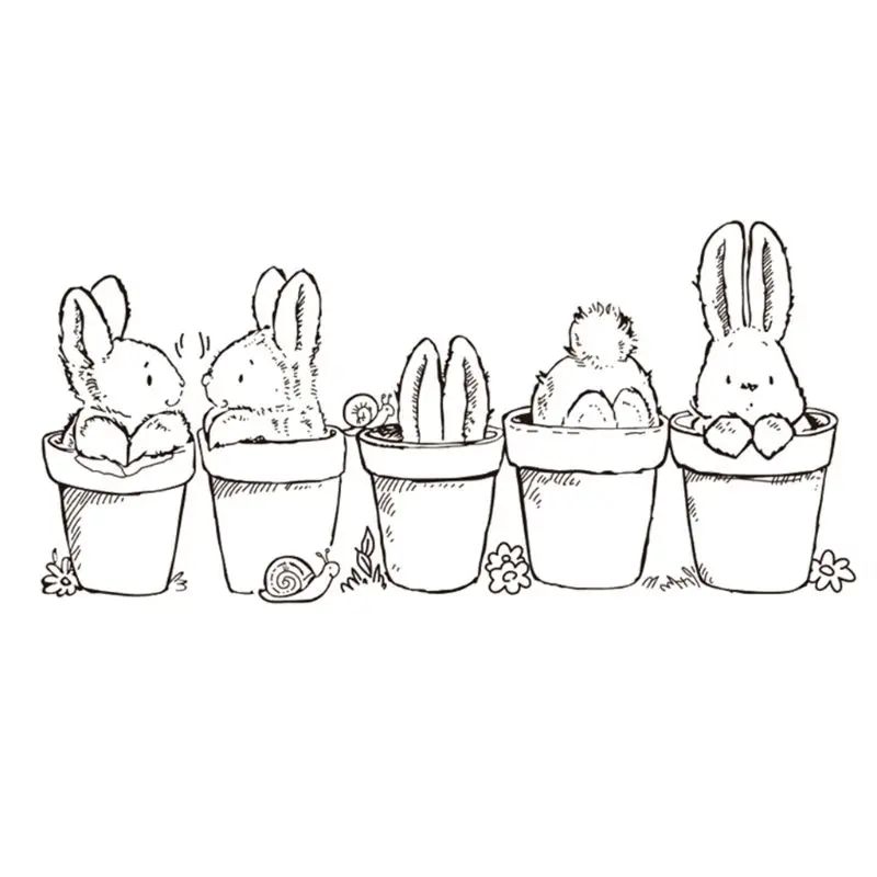 Easter Bunny Potted Plant Silicone Clear Seal Stamp DIY Scra