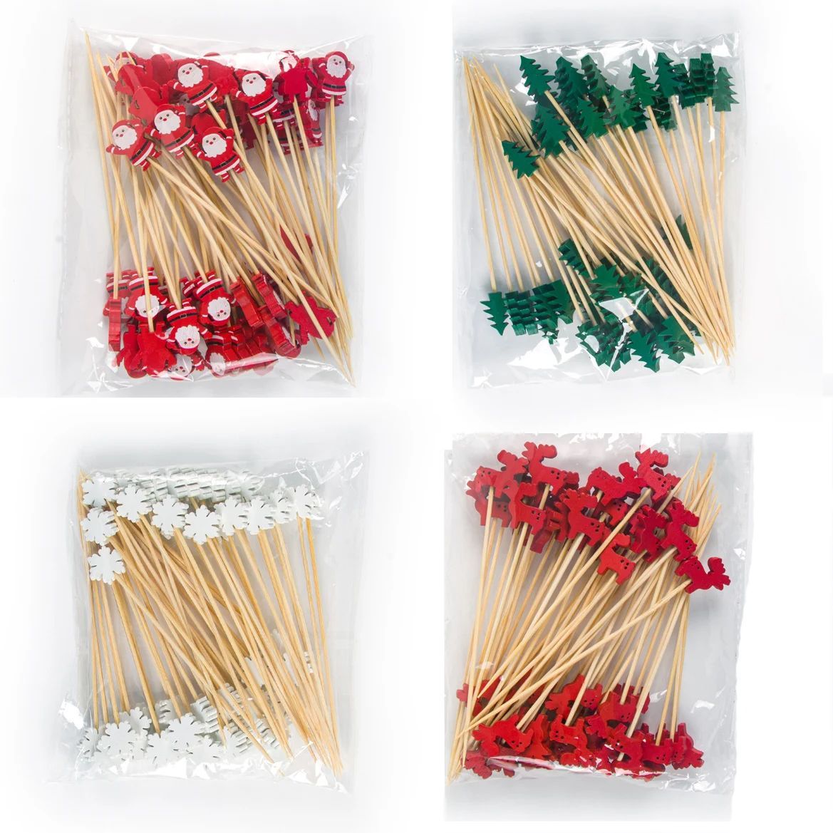 50pcs Christmas Bamboo Cocktail Picks Santa Claus Snowflake