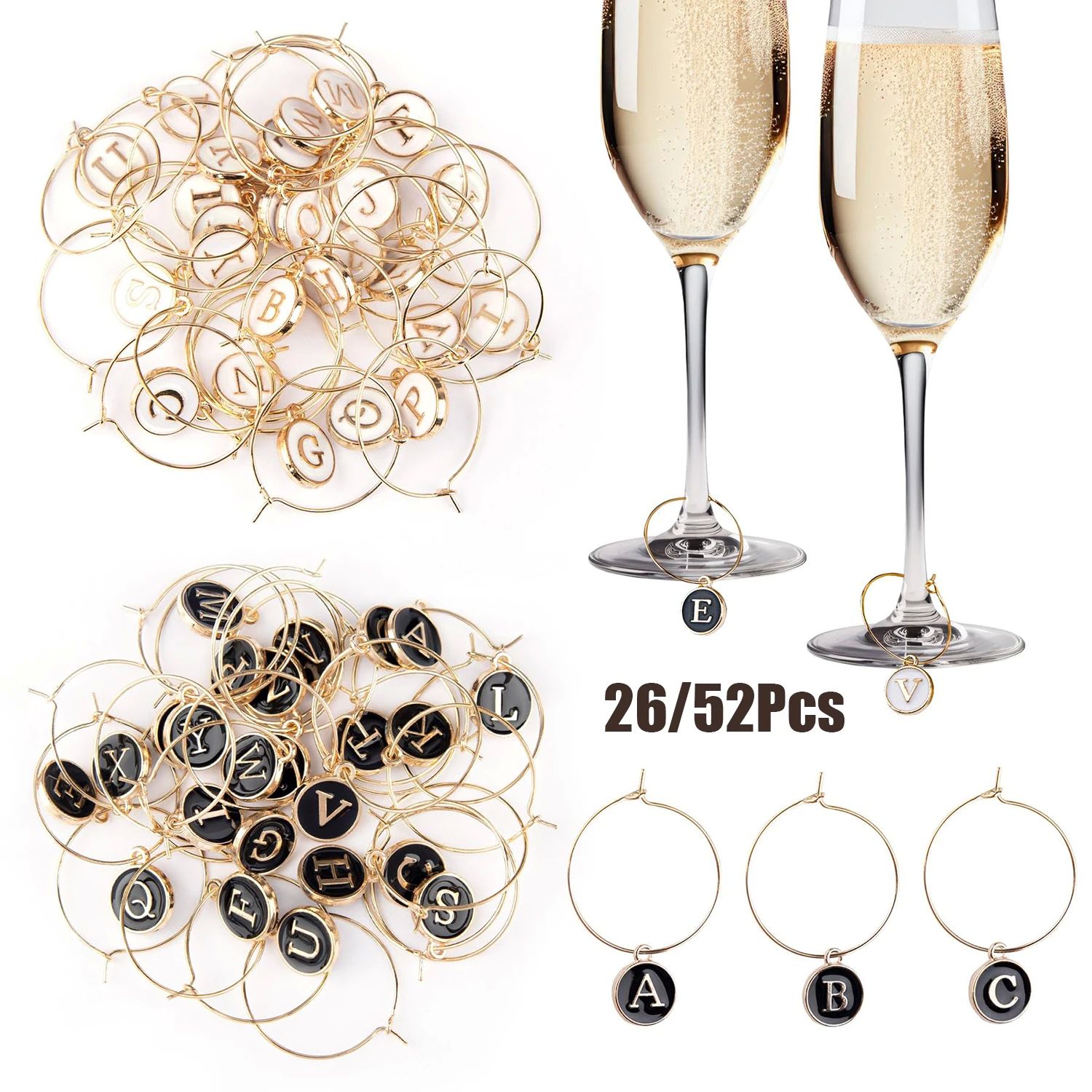 26/52Pcs Wine Glass Charms Wine Glass Markers Wine Glass Cha