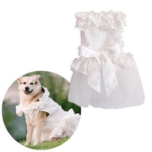 Wedding Dress for Dogs Luxury White Lace Ruffles Princess Dr
