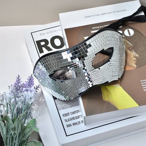 Halloween Festival Masquerade Glass Ball Mask Bright Silver