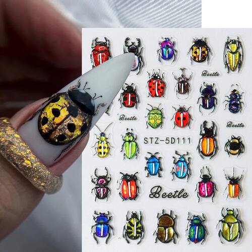 5D Beetle Ladybug Nail Art Sticker Decals Cartoon Insert Jel