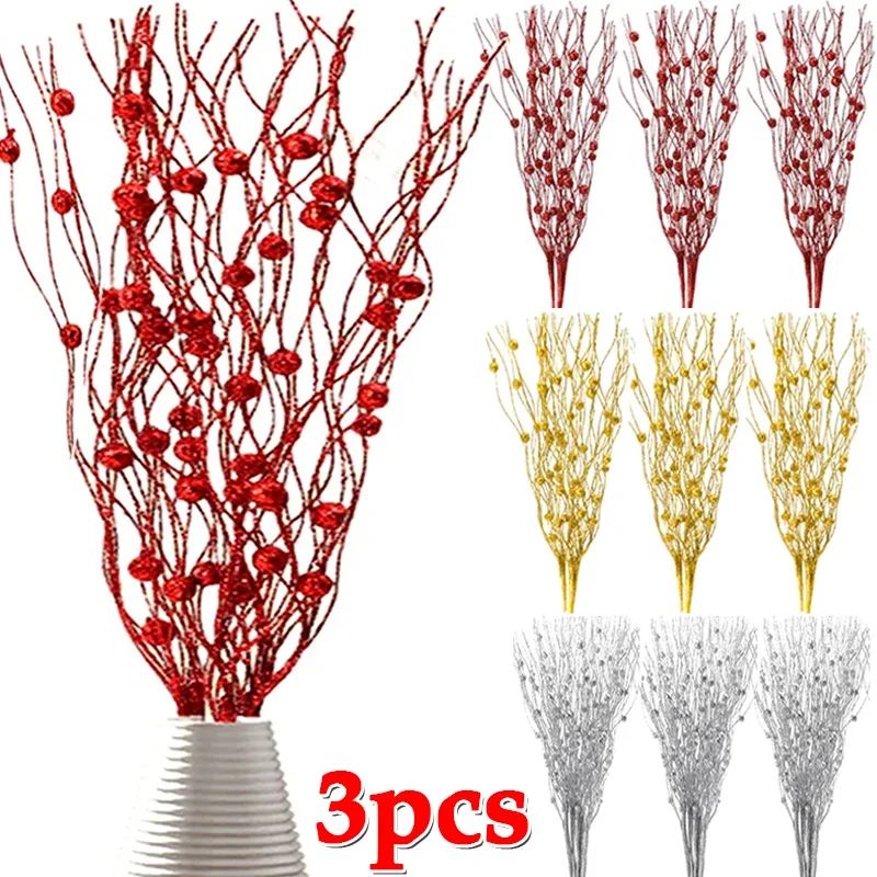 1/5Pcs Artificial Glitter Berry Stem Ornaments Christmas Pic