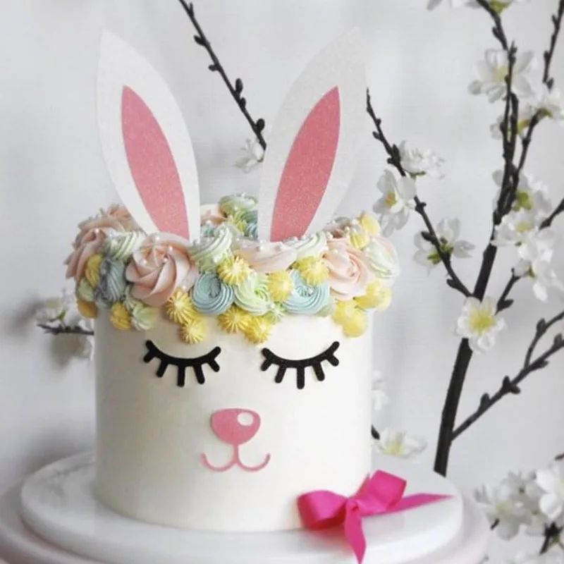 1Pcs Cute Sleeping Rabbit Ears Deer Dessert Cake Toppers for