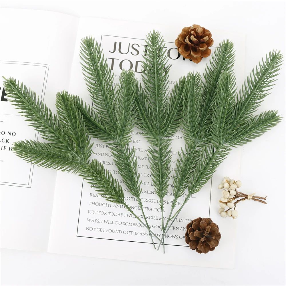 10PCS Artificial Pine Needle Fake Green Leaf Tree Branch Fol