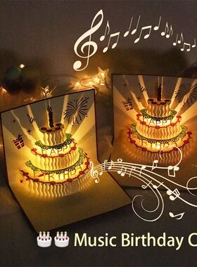 3D Light Music Birthday Card Pop Up Cake Creative Greeting C