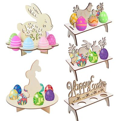 Wooden Easter Eggs Stand Shelves Easter Party Ornament Wood